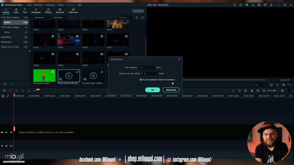 Wondershare Filmora X Beat Erkennung Option miloupd