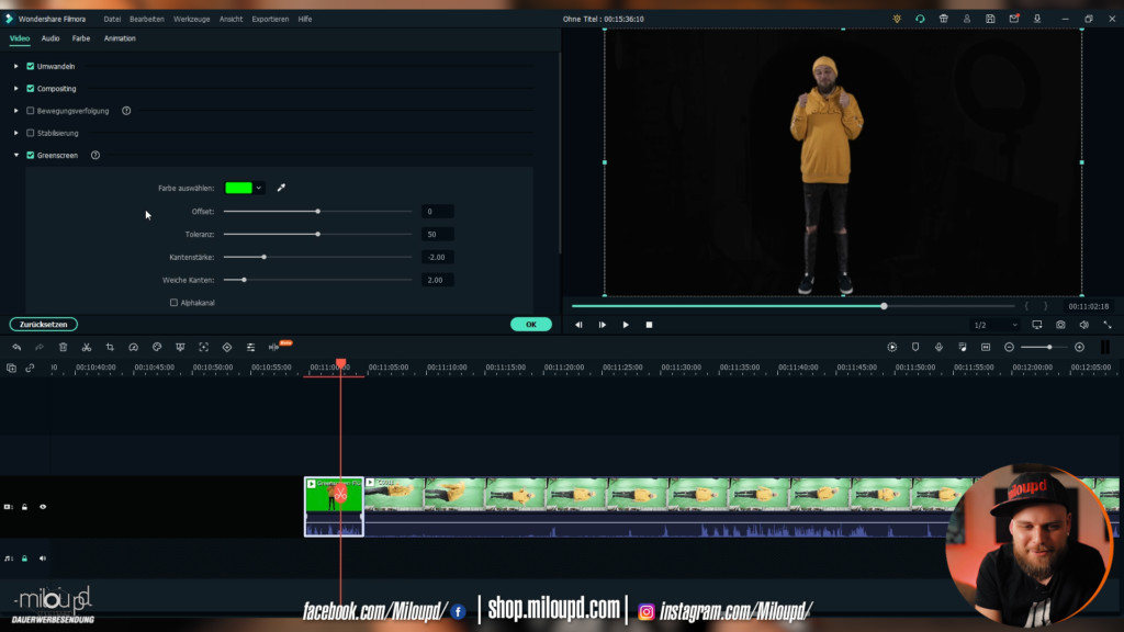 Wondershare Filmora X Greenscreen einstellen miloupd